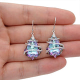 925 Sterling Silver CZ Vitrial Light Purple Baroque Hook Dangle Earrings Adorned with Crystals