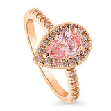 Rose Gold Plated Sterling Silver Halo Promise Engagement Ring Made with Swarovski Zirconia Morganite Color Pear Cut