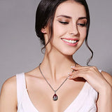 925 Sterling Silver Crystal Corundum Crystal Retro Floral Inlay Teardrop Pendant Necklace