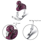 Women's 925 Sterling Silver CZ Flamingo Bird Statement Adjustable Cuff Cocktail Ring Fuchsia