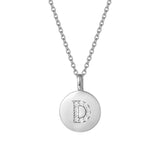 Sterling Silver Initial Pendant Necklace Round Disc CZ Initial White Gold Plated Dainty Alphabet  Necklace