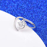 Sterling Silver Moon Sun Ring for Women Girls Crescent Moon&Star Adjustable Wrap Open Ring