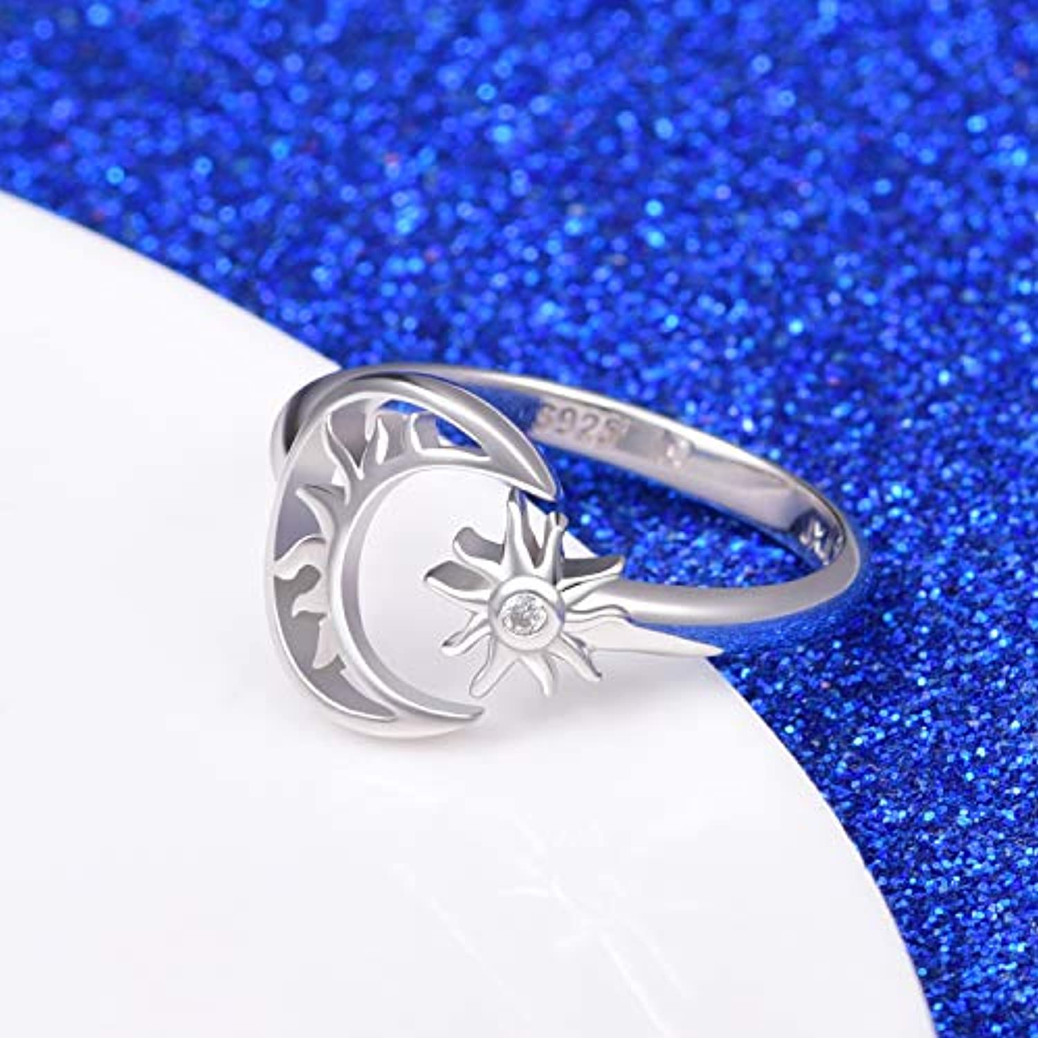 Sterling Silver Moon Sun Ring for Women Girls Crescent