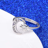 Sterling Silver Moon Sun Ring for Women Girls Crescent Moon&Star Adjustable Wrap Open Ring