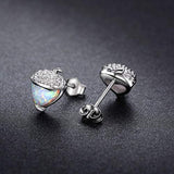 Acorn Nut Stud Earrings S925 Sterling Silver Hypoallergenic Created Opal Stud Earrings  for Women