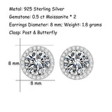 White Gold Plated 925 Sterling Silver Moissanite Classic Halo Stud  Earrings  for Women Jewelry