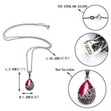 925 Sterling Silver Crystal Corundum Crystal Retro Floral Inlay Teardrop Pendant Necklace