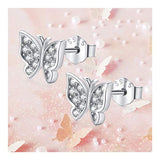 Butterfly  Earrings 925 Sterling Silver Stud Earrings with Zircon,Gift for Women Girls Teens (Butterfly Earrings)