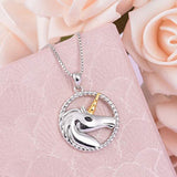 S925 Sterling Silver Roundness Unicorn Pendant Necklace Jewelry for Women Girls