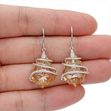 925 Sterling Silver CZ Champagne Color Hook Dangle Earrings Adorned with crystals