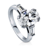 Rhodium Plated Sterling Silver Oval Cut Cubic Zirconia CZ 3-Stone Anniversary Engagement Ring