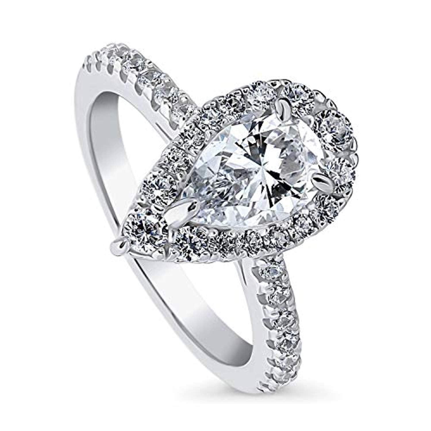 BERRICLE Rhodium Plated Sterling Silver Cubic Zirconia CZ Halo