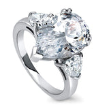 Rhodium Plated Sterling Silver Pear Cut Cubic Zirconia CZ Statement 3-Stone Anniversary Engagement Ring