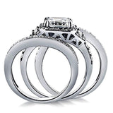 Rhodium Plated Sterling Silver Asscher Cut Cubic Zirconia CZ Art Deco Halo Engagement Wedding Ring Set