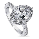 Rhodium Plated Sterling Silver Oval Cut Cubic Zirconia CZ Halo Engagement Ring