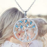 Mother Daughter Necklace for Woman 925 Sterling Silver Blue Tree of Life Round Pendant Jewelry Gifts for Mom Daughter Girls