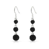 Crystal Pave Round Disco 3 Ball Linear Prom Pageant Dangle Earrings For Teen For Women 925 Sterling Silver