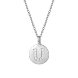 Sterling Silver Initial Pendant Necklace Round Disc CZ Initial White Gold Plated Dainty Alphabet  Necklace