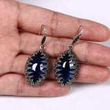 925 Sterling Silver Crystal Synthetic Corundum Retro Leaf Teardrop Hook Earrings