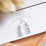 Sterling Silver Cute Cat Drop Earrings for Women Girls