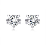 S925 Sterling Silver  Animal Cat Cute Cubic Zircon Stud Earrings -Christmas Teen Girl Gifts