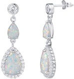 Sterling Silver White Opal Drop Earrings Teardrop  Cubic Zirconia  Waterdrop Danity Fine Jewelry for Women