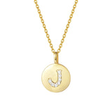 Gold Plated Sterling Silver Initial Pendant Necklace Round Disc CZ Initial Dainty Alphabet Necklace