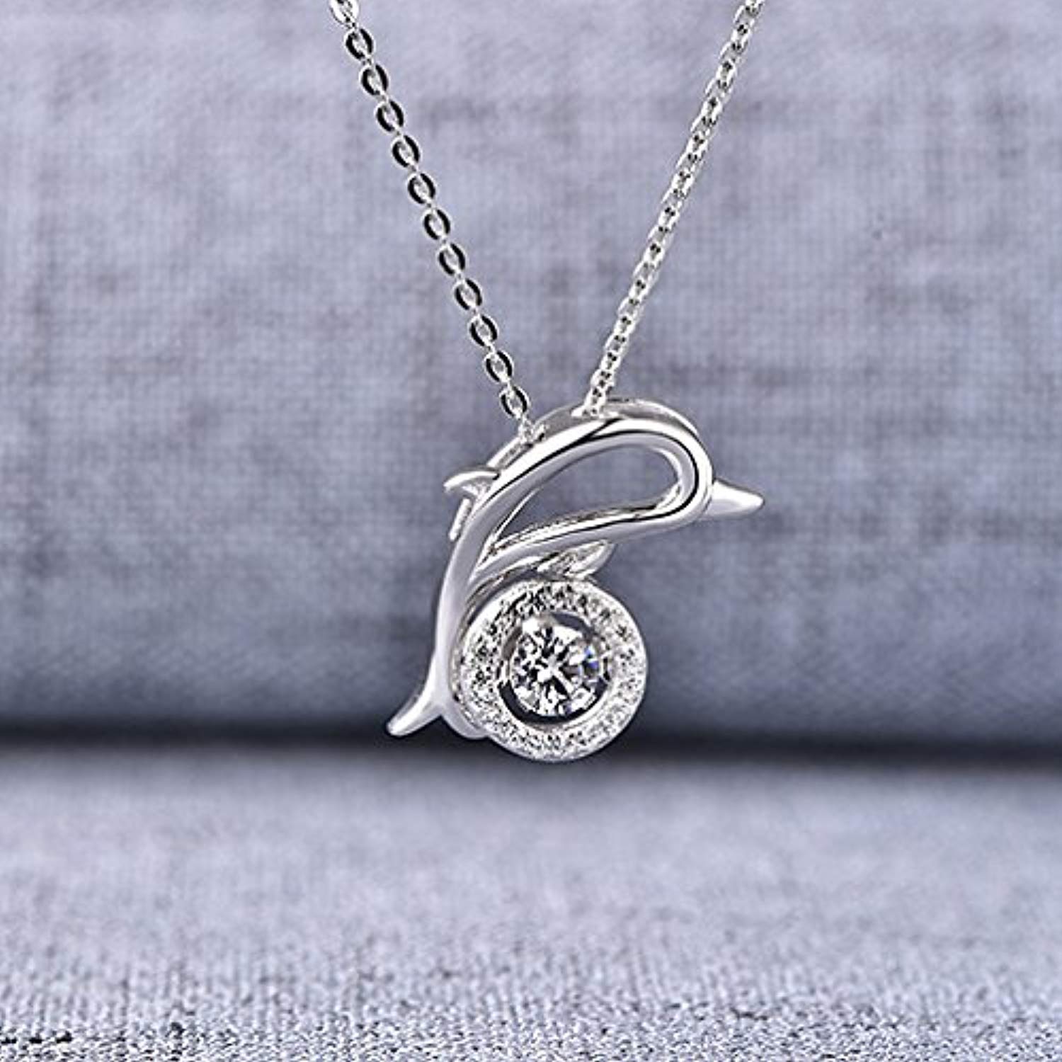 925 Sterling Silver Cubic Zirconia Dolphin Pendant Necklace