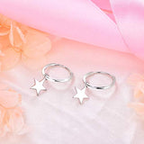 Hoop Earrings 925 Sterling Silver Polished Star/Cross/Moon Circle Endless Earrings 15mm Dangle Hoops Diameter Jewelry