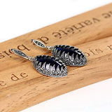 925 Sterling Silver Crystal Synthetic Corundum Retro Leaf Teardrop Hook Earrings