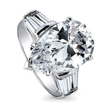 Rhodium Plated Sterling Silver Pear Cut Cubic Zirconia CZ Statement  Anniversary Engagement Ring