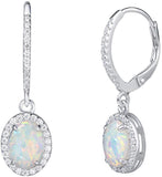 Sterling Silver White Opal Drop Earrings Cubic Zirconia Fire Opal Fine Jewelry for Women