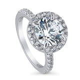 Rhodium Plated Sterling Silver Round Cubic Zirconia CZ Statement Halo Engagement Ring