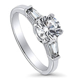 Rhodium Plated Sterling Silver Round Cubic Zirconia CZ 3-Stone Anniversary Promise Engagement Ring