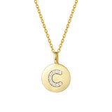 Gold Plated Sterling Silver Initial Pendant Necklace Round Disc CZ Initial Dainty Alphabet Necklace