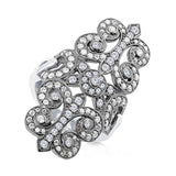 Black Rhodium Plated Sterling Silver Cubic Zirconia CZ Statement Art Deco Filigree Cocktail Fashion Right Hand Ring