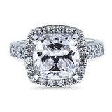 Rhodium Plated Sterling Silver Cushion Cut Cubic Zirconia CZ Statement Halo Engagement Ring