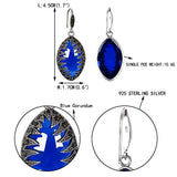 925 Sterling Silver Crystal Synthetic Corundum Retro Leaf Teardrop Hook Earrings