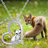 Fox Jewelry Gifts for Fox Lover 925 Sterling Silver Fox Necklace Cute Animal Heart Pendant for Women Girlfriend