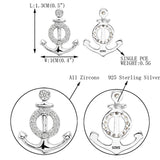 925 Sterling Silver Cubic Zirconia Nautical Theme Anchor Stud Earrings Clear