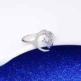 Sterling Silver Moon Sun Ring for Women Girls Crescent Moon&Star Adjustable Wrap Open Ring