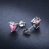 Sterling Silver Heart Earrings Dainty Pink Crystal Stud Earrings Love U Jewelry for Women