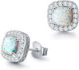 Sterling Silver White Opal Stud Earrings Cubic Zirconia Opal Fine Jewelry for Women