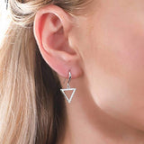 Rhodium Plated Sterling Silver Cubic Zirconia CZ Triangle Fish Hook Fashion Dangle Drop Earrings