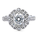 Rhodium Plated Sterling Silver Cubic Zirconia CZ Art Deco Milgrain Filigree Promise Ring