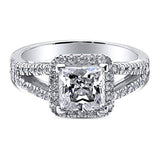 Rhodium Plated Sterling Silver Princess Cut Cubic Zirconia CZ Halo Promise Engagement Split Shank Ring