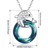 Dolphin Necklace 925 Sterling Silver Dolphin Jewelry Blue Crystals Circle Pendant Necklace for Women(Dolphin Necklace)