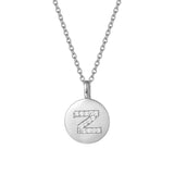 Sterling Silver Initial Pendant Necklace Round Disc CZ Initial White Gold Plated Dainty Alphabet Necklace