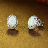 925 Sterling Silver White Opal and CZ Stud Earrings Jewely  For Women Girls