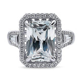 Rhodium Plated Sterling Silver Radiant Cut Cubic Zirconia CZ Statement Halo Engagement Ring